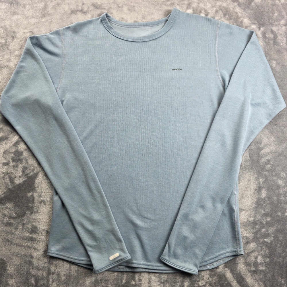 Nike Dri-FIT Shirt Mens Large Blue Grey Long Sleeve Thumbhole Performance Top